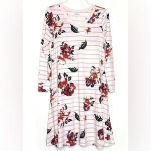 ✨2026 SALE ITEM✨ NWT LuLa Roe Pink Floral Striped Long Sleeve Emily Dress Medium